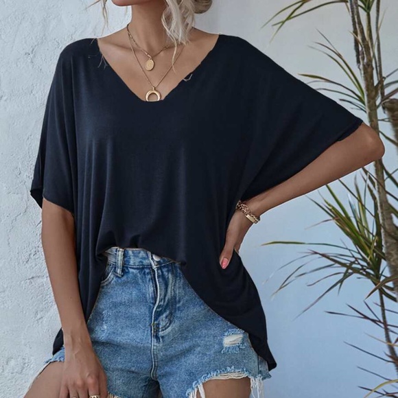 Olive V neck Classic Dolman Sleeve Oversized Top - Picture 7 of 10